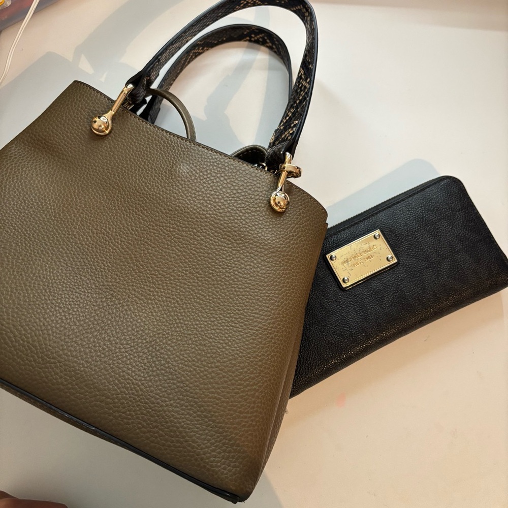 Aldo Bag Elegant Olive and Black Michael Kors Wallet Set